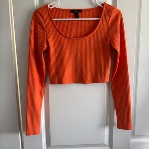 Forever 21 Red Orange Ribbed Crop Blouse